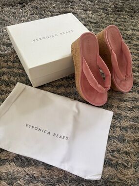 Veronica Beard Rose Pink Suede Cork Wedge Sandals Size US 6